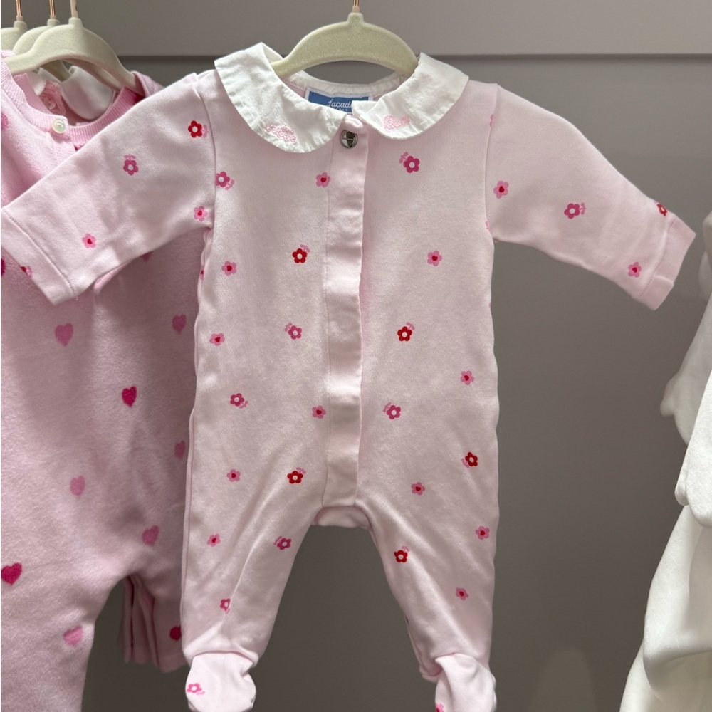 Jacadi Pink Floral Footed One-Piece with White Peter Pan Collar